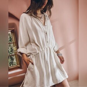 Mikuta The Light Original Shirt Dress Tie Adjustable Waist Button Down Size XS